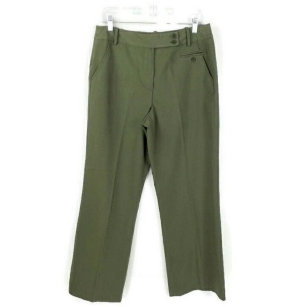 Dress Barn Green Stretch Flat Front Straight Leg Dress Pants Womens Size 10